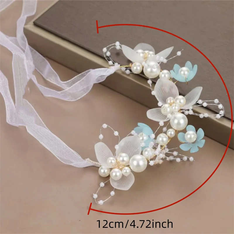 Spring Bohemian Girls Bridal Pearl Hair Headdress Flower Wreath Bride Garland Head Hoop Headbands Hair Jewelry Children Gifts
