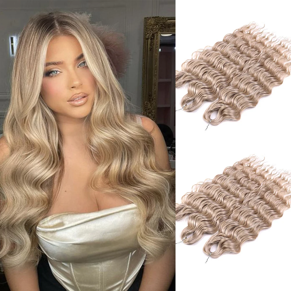 Synthetic Anna Hair Loose Deep Wave Braiding Hair Extensions 24 Inch Water Wave Braid Hair Ombre Blonde Twist Crochet Curly Hair Synthetic Anna Hair Loose Deep Wave Braiding Hair Extensions 24 Inch Water Wave Braid Hair Ombre Blonde Twist Crochet Curly Hair