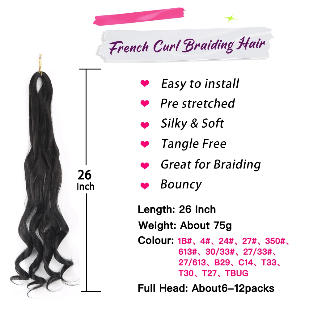 French Curly Crochet Braiding Hair Synthetic Loose Wave Ombre Braids Hair for Women  Spiral Curls Pre Stretched Hair Extensions