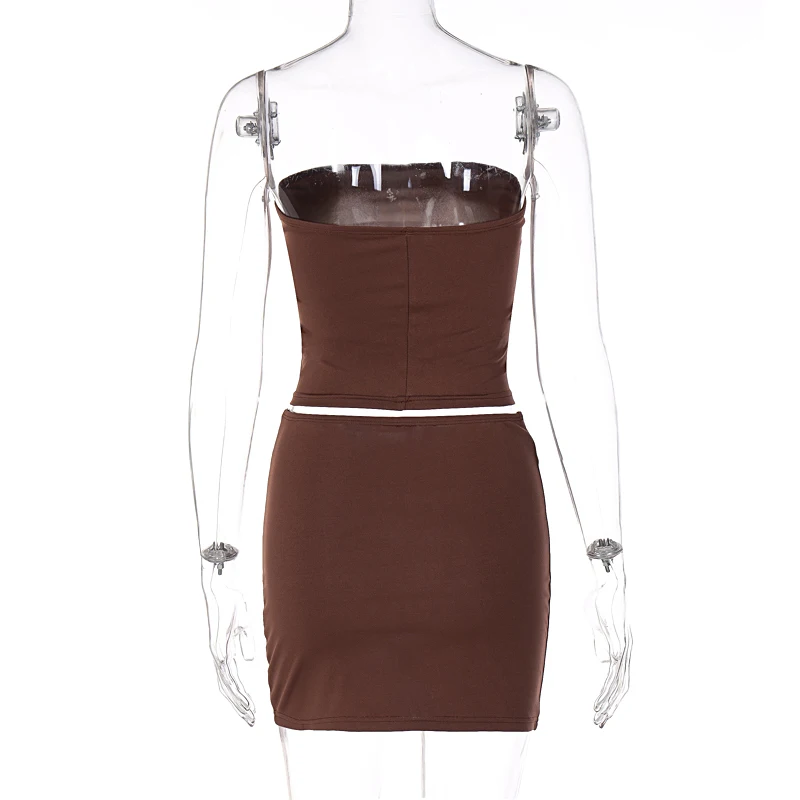 Hugcitar Solid Sleeveless Folds Tube Crop Top Skirts 2 Piece Matching Set Summer Fashion Streetwear Beach Clothing Drop Shipping