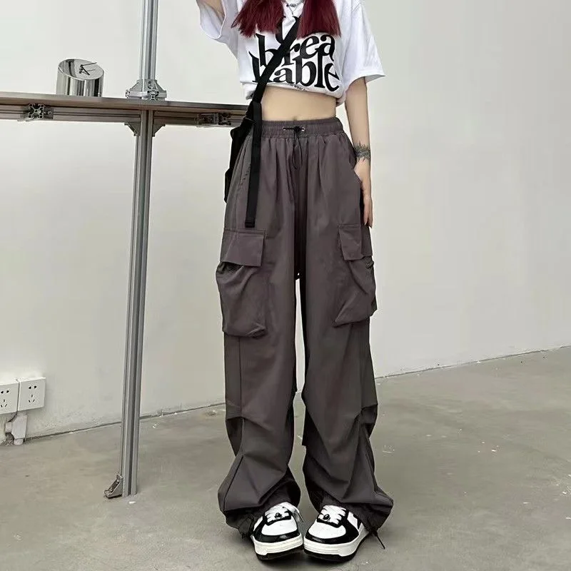 2024 Women Casual Joggers Tech Pants Solid Low Waist Pants Drawstring Wide Leg Baggy Trousers Y2k Streetwear Oversize Sweatpants 2024 Women Casual Joggers Tech Pants Solid Low Waist Pants Drawstring Wide Leg Baggy Trousers Y2k Streetwear Oversize Sweatpants
