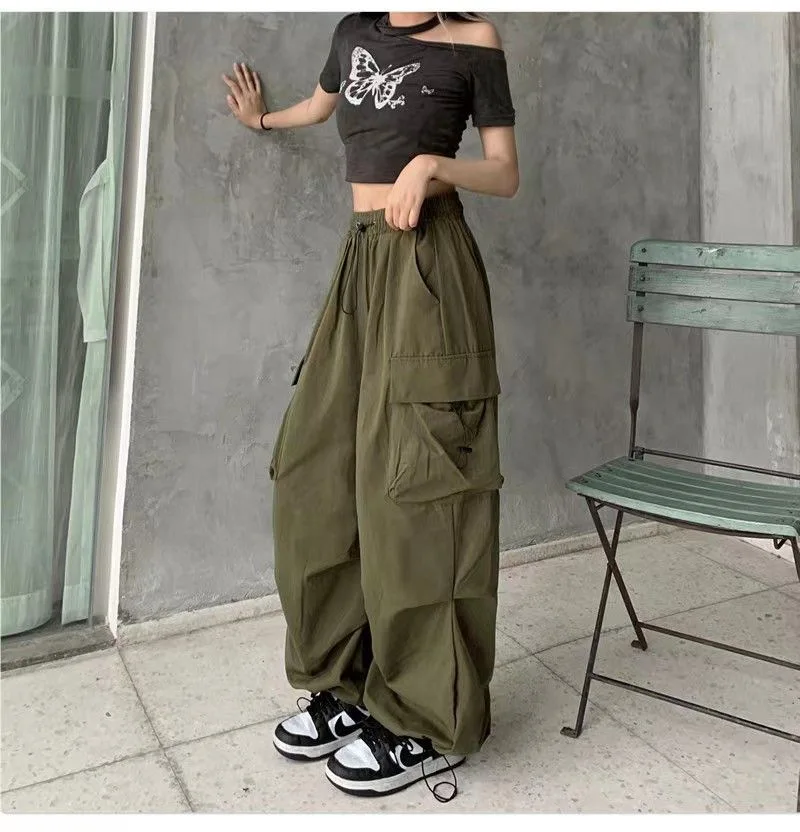 2024 Women Casual Joggers Tech Pants Solid Low Waist Pants Drawstring Wide Leg Baggy Trousers Y2k Streetwear Oversize Sweatpants 2024 Women Casual Joggers Tech Pants Solid Low Waist Pants Drawstring Wide Leg Baggy Trousers Y2k Streetwear Oversize Sweatpants