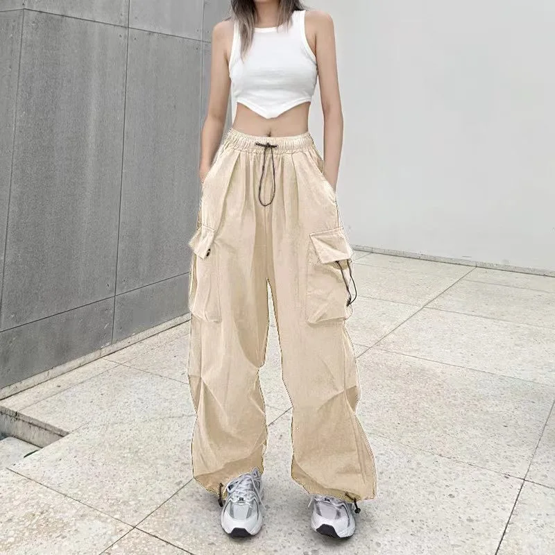2024 Women Casual Joggers Tech Pants Solid Low Waist Pants Drawstring Wide Leg Baggy Trousers Y2k Streetwear Oversize Sweatpants 2024 Women Casual Joggers Tech Pants Solid Low Waist Pants Drawstring Wide Leg Baggy Trousers Y2k Streetwear Oversize Sweatpants