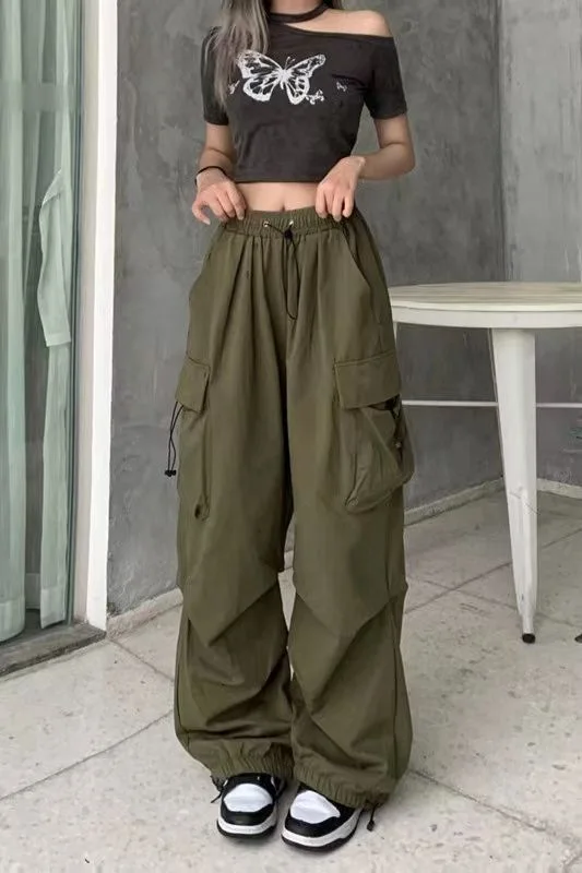 2024 Women Casual Joggers Tech Pants Solid Low Waist Pants Drawstring Wide Leg Baggy Trousers Y2k Streetwear Oversize Sweatpants 2024 Women Casual Joggers Tech Pants Solid Low Waist Pants Drawstring Wide Leg Baggy Trousers Y2k Streetwear Oversize Sweatpants