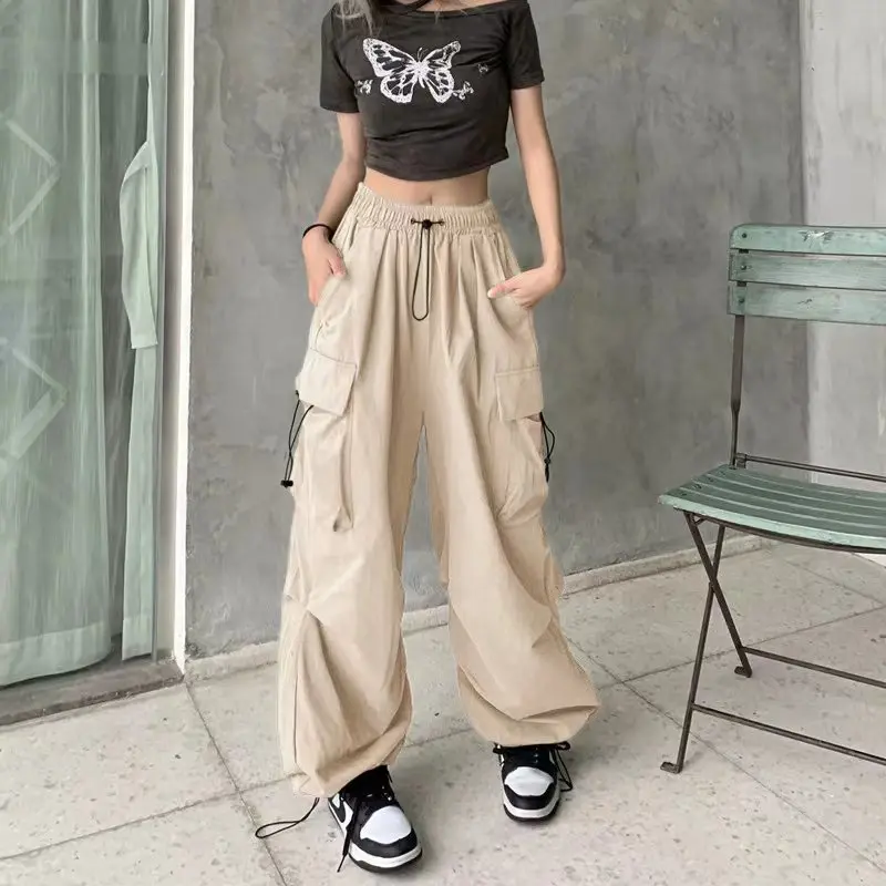 2024 Women Casual Joggers Tech Pants Solid Low Waist Pants Drawstring Wide Leg Baggy Trousers Y2k Streetwear Oversize Sweatpants 2024 Women Casual Joggers Tech Pants Solid Low Waist Pants Drawstring Wide Leg Baggy Trousers Y2k Streetwear Oversize Sweatpants