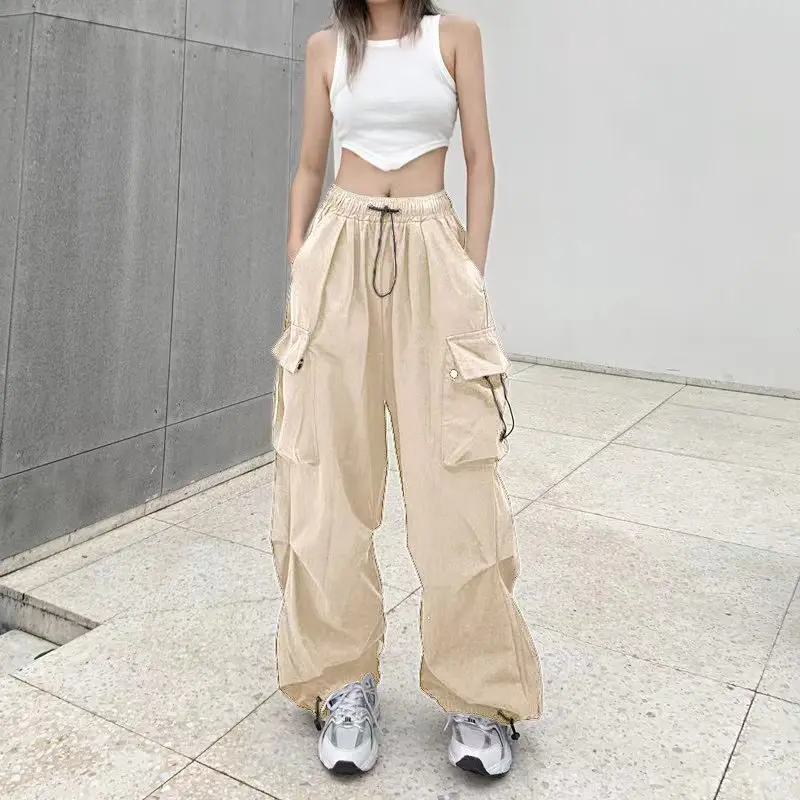 2024 Women Casual Joggers Tech Pants Solid Low Waist Pants Drawstring Wide Leg Baggy Trousers Y2k Streetwear Oversize Sweatpants 2024 Women Casual Joggers Tech Pants Solid Low Waist Pants Drawstring Wide Leg Baggy Trousers Y2k Streetwear Oversize Sweatpants