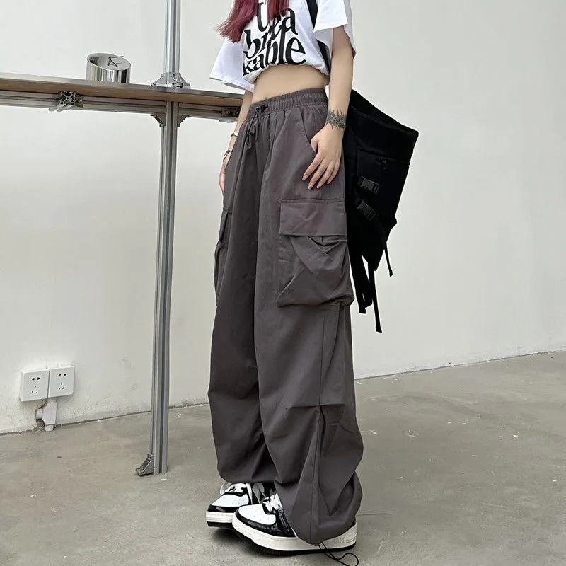 2024 Women Casual Joggers Tech Pants Solid Low Waist Pants Drawstring Wide Leg Baggy Trousers Y2k Streetwear Oversize Sweatpants 2024 Women Casual Joggers Tech Pants Solid Low Waist Pants Drawstring Wide Leg Baggy Trousers Y2k Streetwear Oversize Sweatpants