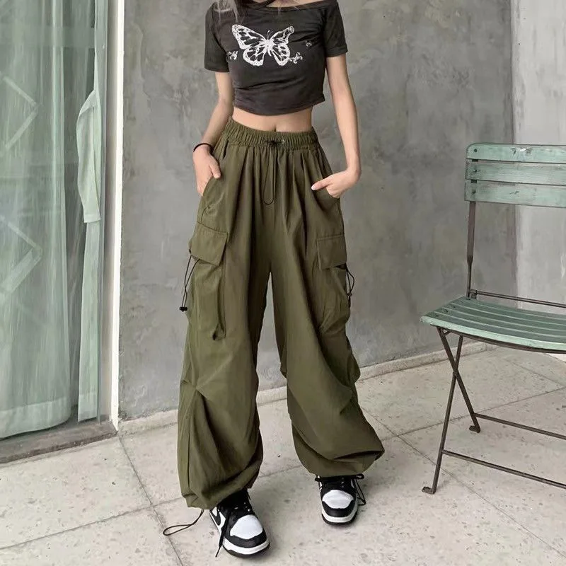 2024 Women Casual Joggers Tech Pants Solid Low Waist Pants Drawstring Wide Leg Baggy Trousers Y2k Streetwear Oversize Sweatpants 2024 Women Casual Joggers Tech Pants Solid Low Waist Pants Drawstring Wide Leg Baggy Trousers Y2k Streetwear Oversize Sweatpants