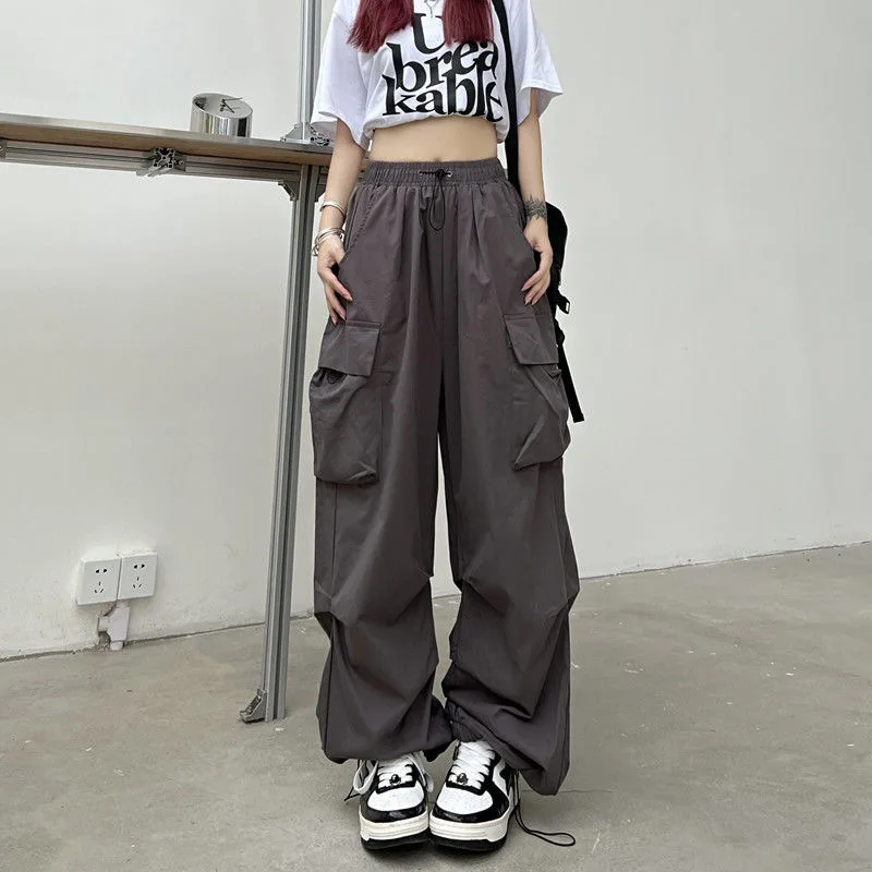 2024 Women Casual Joggers Tech Pants Solid Low Waist Pants Drawstring Wide Leg Baggy Trousers Y2k Streetwear Oversize Sweatpants 2024 Women Casual Joggers Tech Pants Solid Low Waist Pants Drawstring Wide Leg Baggy Trousers Y2k Streetwear Oversize Sweatpants