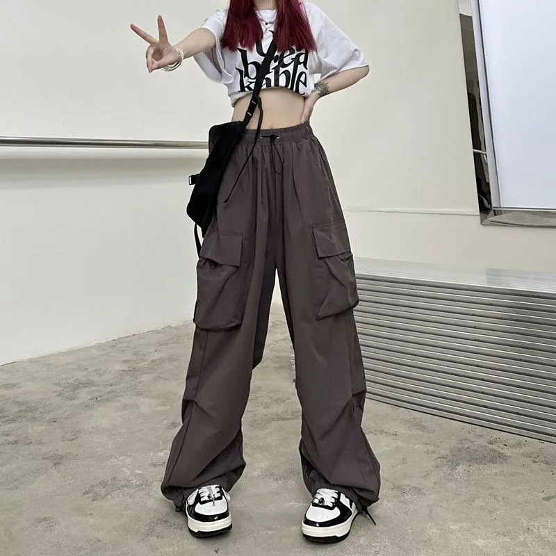 2024 Women Casual Joggers Tech Pants Solid Low Waist Pants Drawstring Wide Leg Baggy Trousers Y2k Streetwear Oversize Sweatpants 2024 Women Casual Joggers Tech Pants Solid Low Waist Pants Drawstring Wide Leg Baggy Trousers Y2k Streetwear Oversize Sweatpants