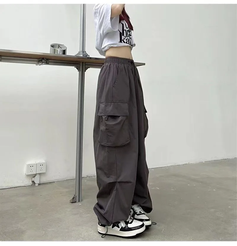 2024 Women Casual Joggers Tech Pants Solid Low Waist Pants Drawstring Wide Leg Baggy Trousers Y2k Streetwear Oversize Sweatpants 2024 Women Casual Joggers Tech Pants Solid Low Waist Pants Drawstring Wide Leg Baggy Trousers Y2k Streetwear Oversize Sweatpants