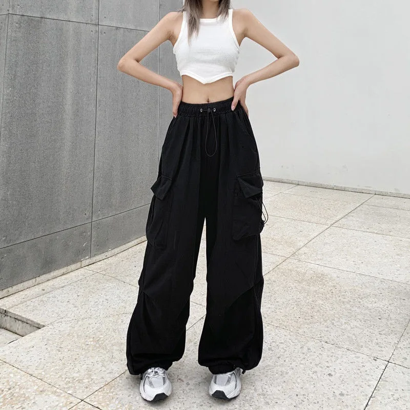 2024 Women Casual Joggers Tech Pants Solid Low Waist Pants Drawstring Wide Leg Baggy Trousers Y2k Streetwear Oversize Sweatpants 2024 Women Casual Joggers Tech Pants Solid Low Waist Pants Drawstring Wide Leg Baggy Trousers Y2k Streetwear Oversize Sweatpants