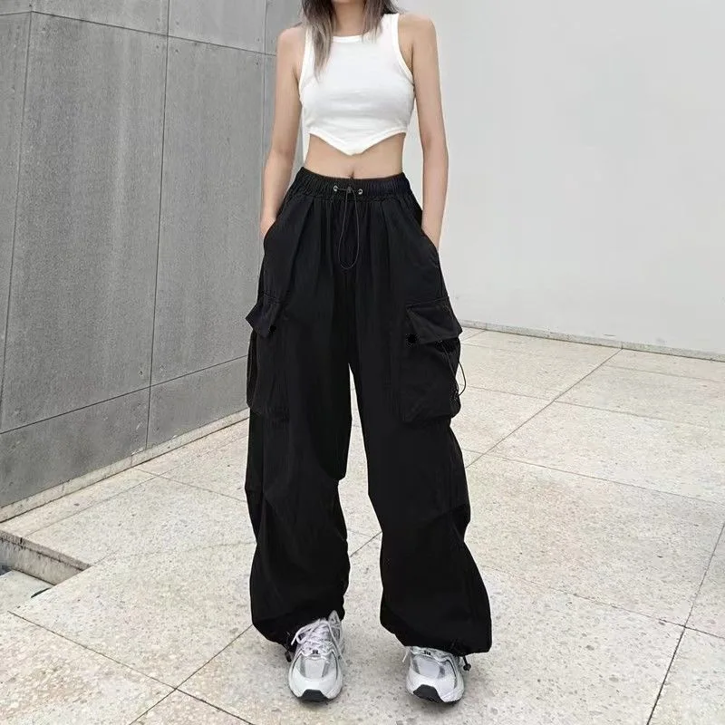 2024 Women Casual Joggers Tech Pants Solid Low Waist Pants Drawstring Wide Leg Baggy Trousers Y2k Streetwear Oversize Sweatpants 2024 Women Casual Joggers Tech Pants Solid Low Waist Pants Drawstring Wide Leg Baggy Trousers Y2k Streetwear Oversize Sweatpants