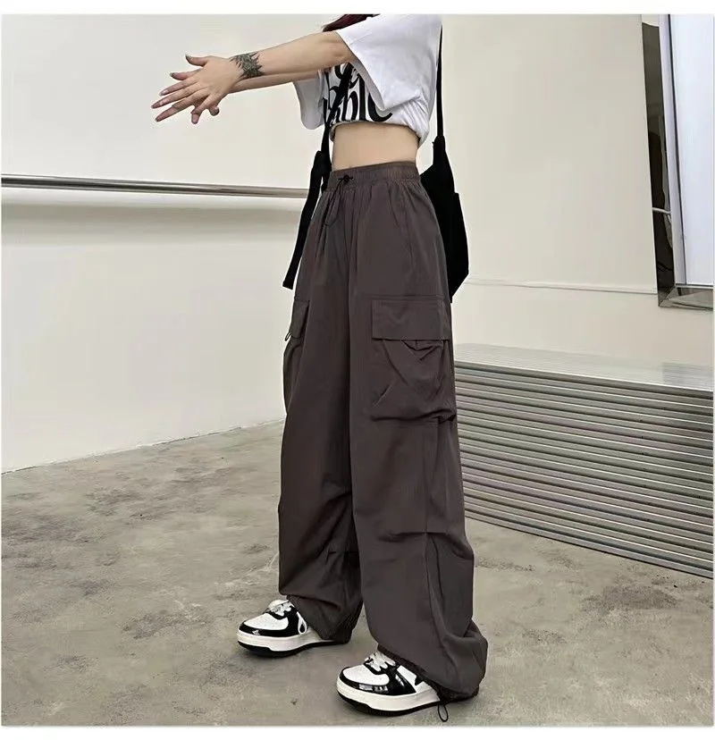 2024 Women Casual Joggers Tech Pants Solid Low Waist Pants Drawstring Wide Leg Baggy Trousers Y2k Streetwear Oversize Sweatpants 2024 Women Casual Joggers Tech Pants Solid Low Waist Pants Drawstring Wide Leg Baggy Trousers Y2k Streetwear Oversize Sweatpants