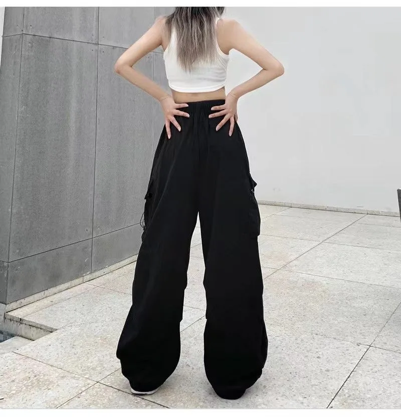 2024 Women Casual Joggers Tech Pants Solid Low Waist Pants Drawstring Wide Leg Baggy Trousers Y2k Streetwear Oversize Sweatpants 2024 Women Casual Joggers Tech Pants Solid Low Waist Pants Drawstring Wide Leg Baggy Trousers Y2k Streetwear Oversize Sweatpants