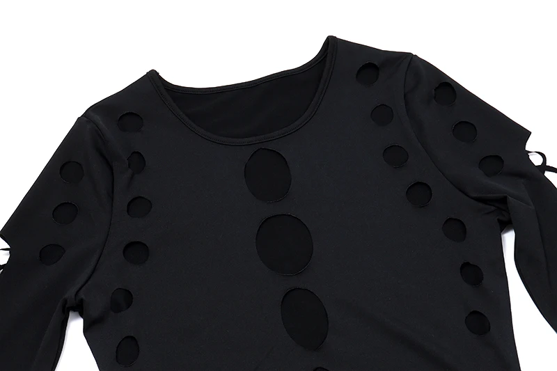 Xeemilo Sexy Dot Hollow Out Bodysuit Y2K Gothic Punk Long Sleeves Bodycon T-shirt Women Autumn Streetwear Slim Bodice Bodysuits