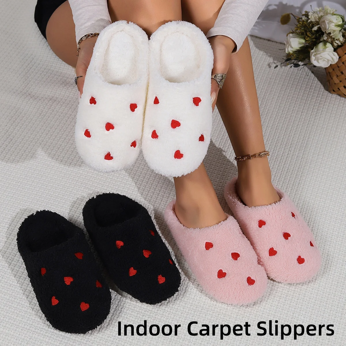 Winter Women's Heart-Shaped Slippers Love Mute Soft Sole Shoes Indoor Comfortable Cute Silent Carpet Light Living Room Winter Women's Heart-Shaped Slippers Love Mute Soft Sole Shoes Indoor Comfortable Cute Silent Carpet Light Living Room