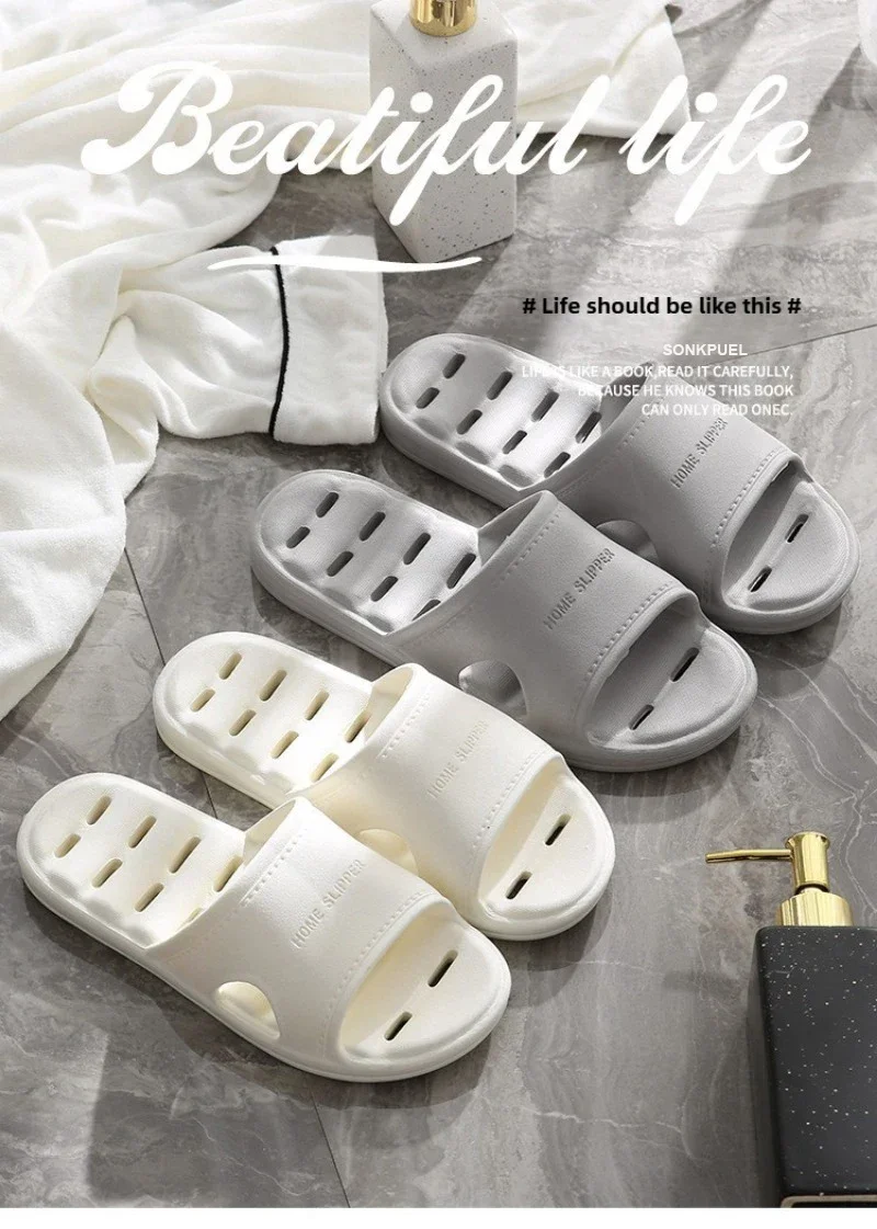 Quick-drying Man Women's Slipper Non-slip Soft-sole Bathroom Slippers Hollowed Out Leaky Slippers Casual Couple Home Slipper