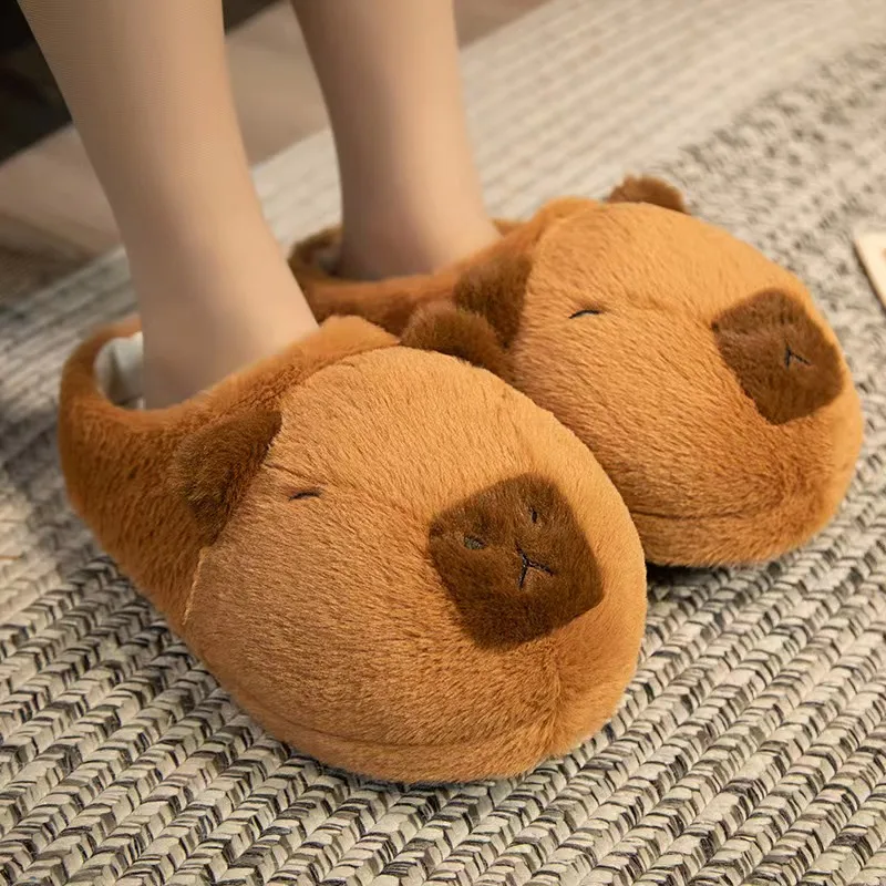 Cute Cartoon Capybara Cotton Slippers Half Wrap Heel Home Soft Non-slip Warm Breathable Indoor Plush Shoes Couple Slippers