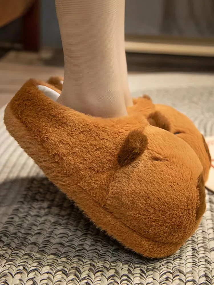 Cute Cartoon Capybara Cotton Slippers Half Wrap Heel Home Soft Non-slip Warm Breathable Indoor Plush Shoes Couple Slippers