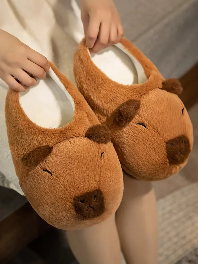 Cute Cartoon Capybara Cotton Slippers Half Wrap Heel Home Soft Non-slip Warm Breathable Indoor Plush Shoes Couple Slippers