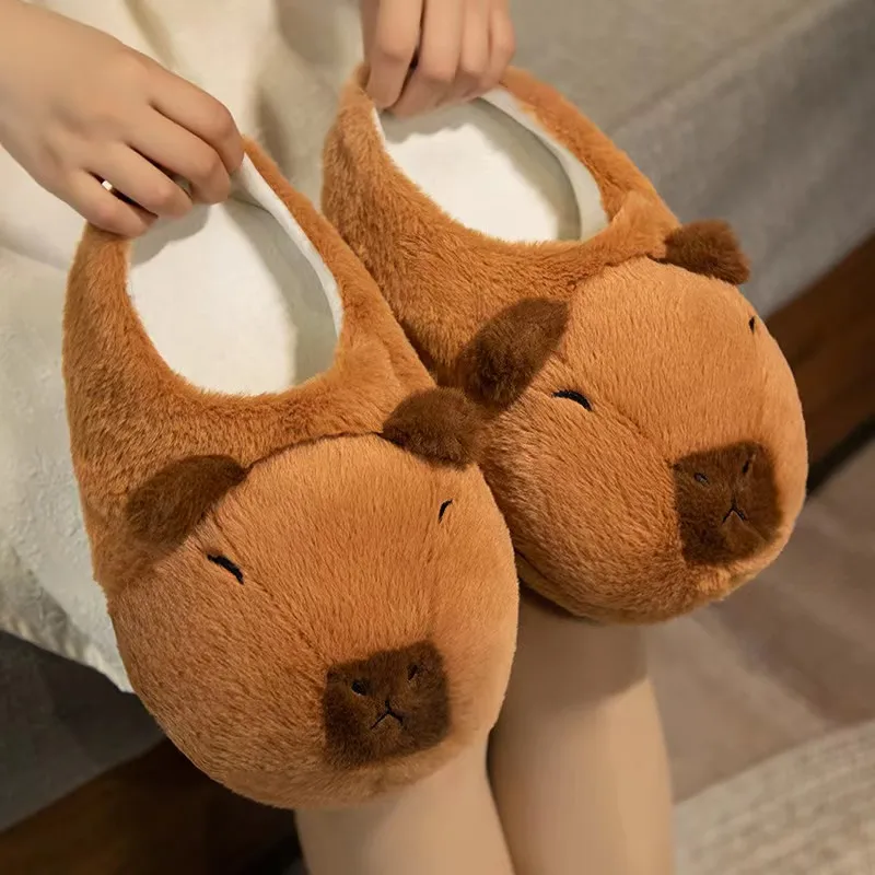 Cute Cartoon Capybara Cotton Slippers Half Wrap Heel Home Soft Non-slip Warm Breathable Indoor Plush Shoes Couple Slippers