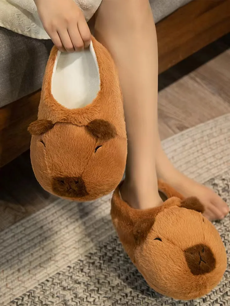 Cute Cartoon Capybara Cotton Slippers Half Wrap Heel Home Soft Non-slip Warm Breathable Indoor Plush Shoes Couple Slippers