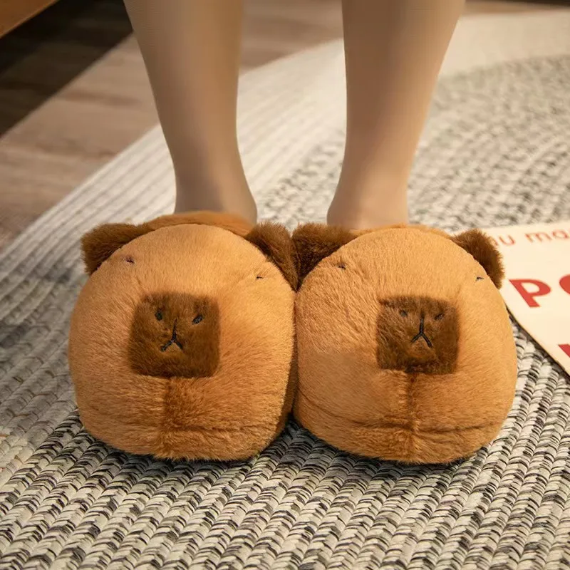 Cute Cartoon Capybara Cotton Slippers Half Wrap Heel Home Soft Non-slip Warm Breathable Indoor Plush Shoes Couple Slippers