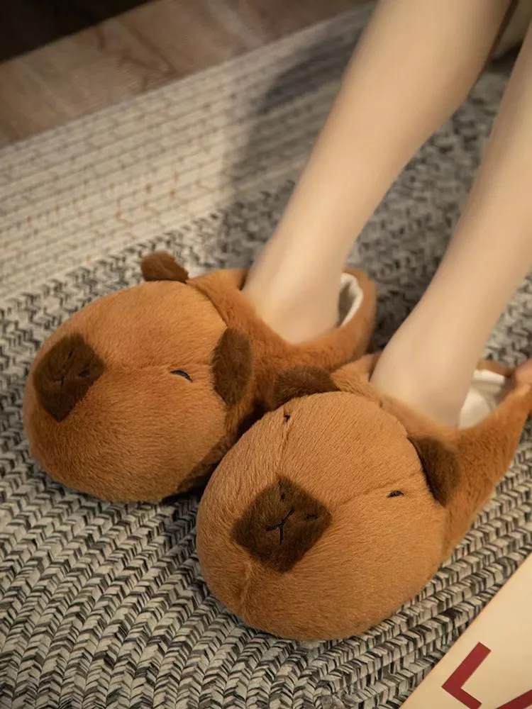 Cute Cartoon Capybara Cotton Slippers Half Wrap Heel Home Soft Non-slip Warm Breathable Indoor Plush Shoes Couple Slippers