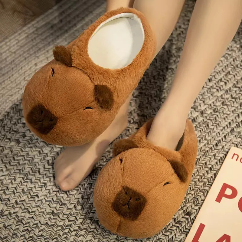 Cute Cartoon Capybara Cotton Slippers Half Wrap Heel Home Soft Non-slip Warm Breathable Indoor Plush Shoes Couple Slippers