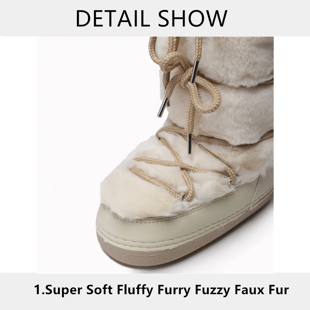 2024 Winter Fur Boots Snow Boots Women Fluffy Fuzzy Furry Faux Fur Boots Middle Calf Platform Pink Black White Furry Boots