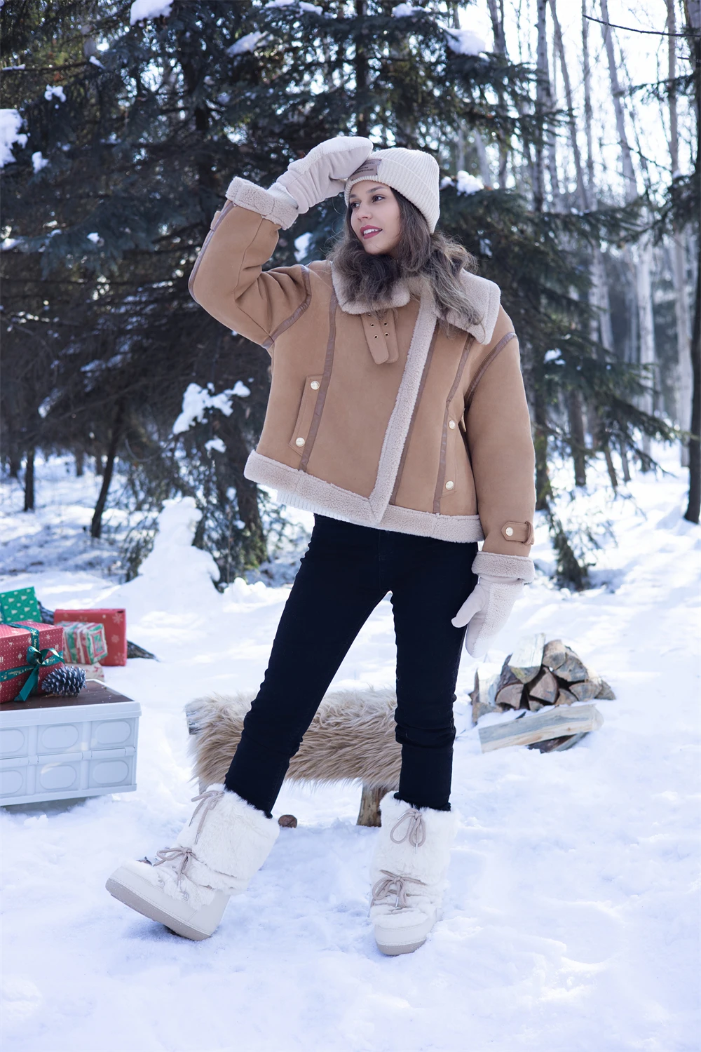 2024 Winter Fur Boots Snow Boots Women Fluffy Fuzzy Furry Faux Fur Boots Middle Calf Platform Pink Black White Furry Boots