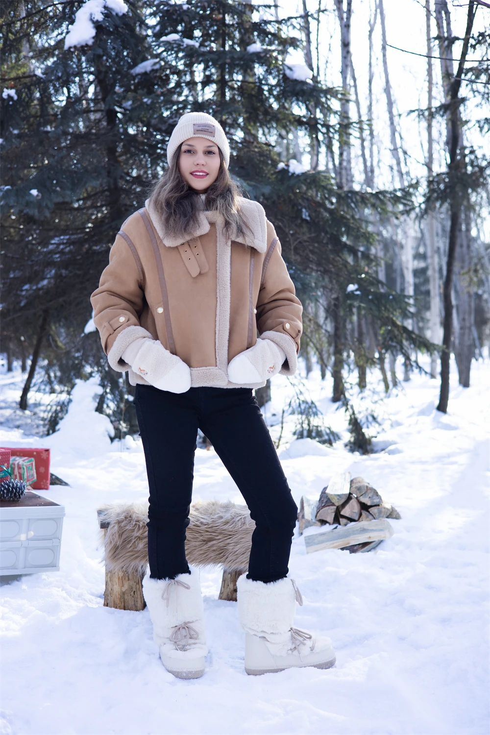 2024 Winter Fur Boots Snow Boots Women Fluffy Fuzzy Furry Faux Fur Boots Middle Calf Platform Pink Black White Furry Boots