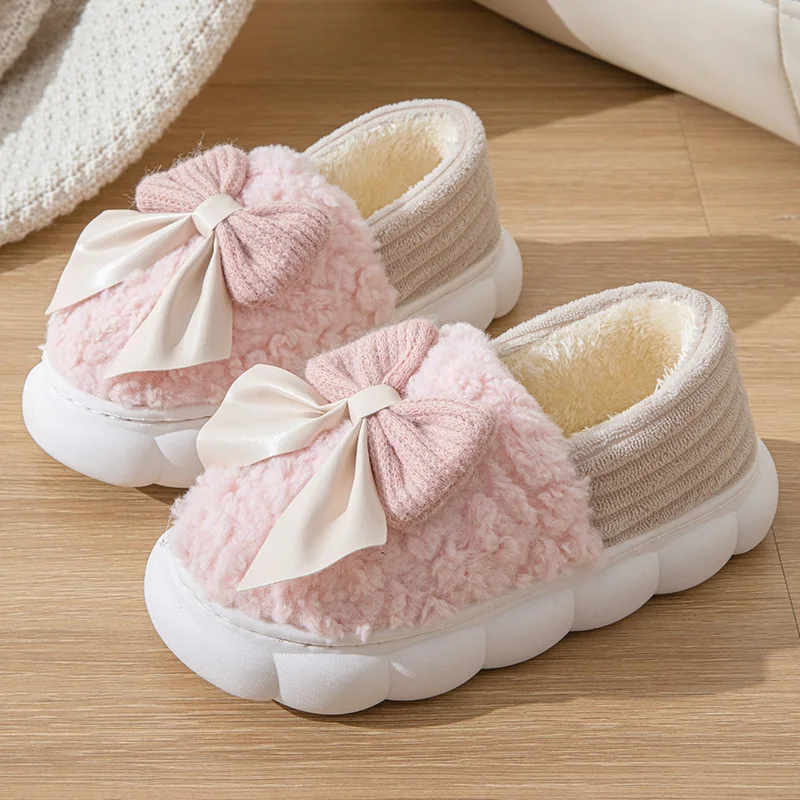 Cotton slippers for Women Autumn and Winter Thick Sole Indoor Home Warm Couples Shoes Bow Non-Slip Flat Platform Women's Slipper Cotton slippers for Women Autumn and Winter Thick Sole Indoor Home Warm Couples Shoes Bow Non-Slip Flat Platform Women's Slipper