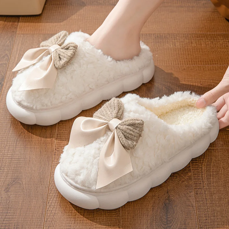 Cotton slippers for Women Autumn and Winter Thick Sole Indoor Home Warm Couples Shoes Bow Non-Slip Flat Platform Women's Slipper Cotton slippers for Women Autumn and Winter Thick Sole Indoor Home Warm Couples Shoes Bow Non-Slip Flat Platform Women's Slipper