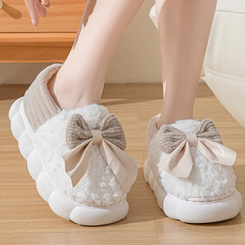 Cotton slippers for Women Autumn and Winter Thick Sole Indoor Home Warm Couples Shoes Bow Non-Slip Flat Platform Women's Slipper Cotton slippers for Women Autumn and Winter Thick Sole Indoor Home Warm Couples Shoes Bow Non-Slip Flat Platform Women's Slipper
