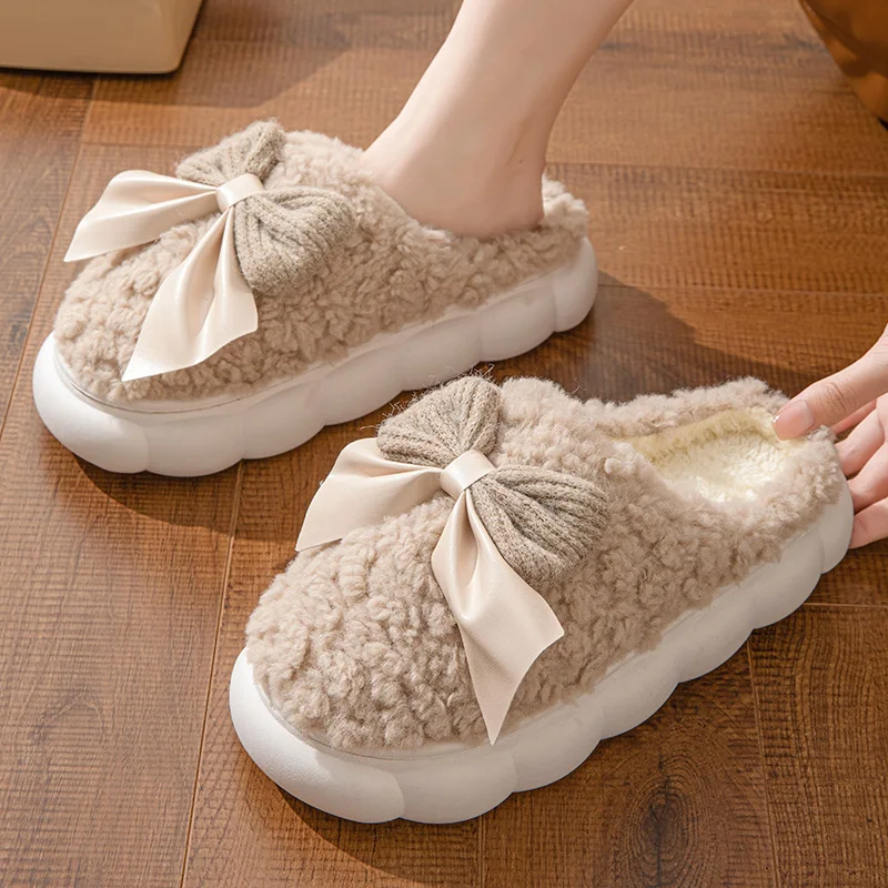 Cotton slippers for Women Autumn and Winter Thick Sole Indoor Home Warm Couples Shoes Bow Non-Slip Flat Platform Women's Slipper Cotton slippers for Women Autumn and Winter Thick Sole Indoor Home Warm Couples Shoes Bow Non-Slip Flat Platform Women's Slipper