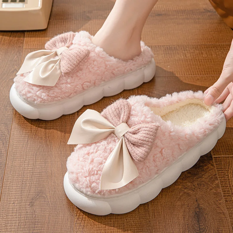 Cotton slippers for Women Autumn and Winter Thick Sole Indoor Home Warm Couples Shoes Bow Non-Slip Flat Platform Women's Slipper Cotton slippers for Women Autumn and Winter Thick Sole Indoor Home Warm Couples Shoes Bow Non-Slip Flat Platform Women's Slipper