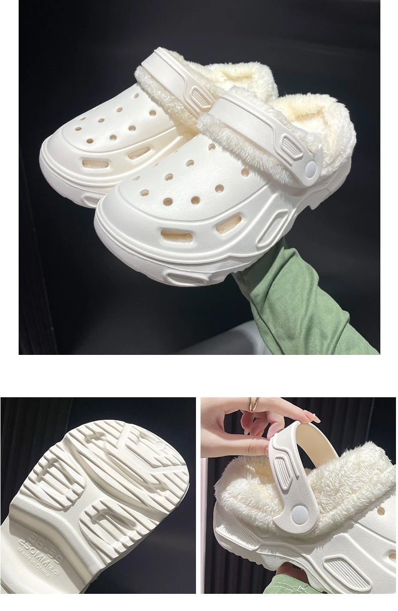 Plush slippers 2024 new winter men's and women's thick high heels soft-soled beach garden shoes home plush ripped slippers