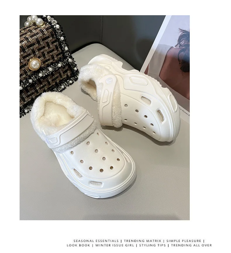 Plush slippers 2024 new winter men's and women's thick high heels soft-soled beach garden shoes home plush ripped slippers