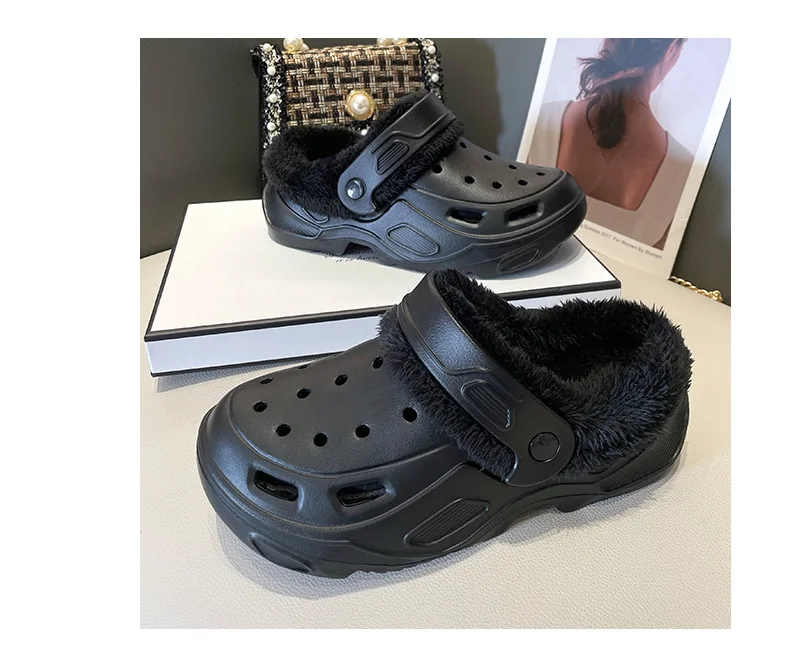 Plush slippers 2024 new winter men's and women's thick high heels soft-soled beach garden shoes home plush ripped slippers