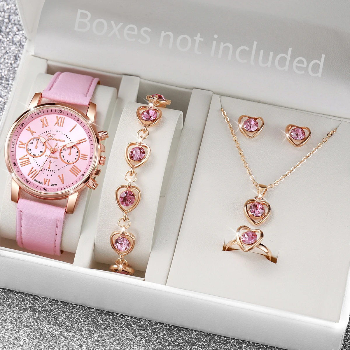 5/6PCS Fashion Women's Quartz Watch Leather Band Analog Wrist Watches Heart Rhinestone Jewelry Set(Without Box) 5/6PCS Fashion Women's Quartz Watch Leather Band Analog Wrist Watches Heart Rhinestone Jewelry Set(Without Box)