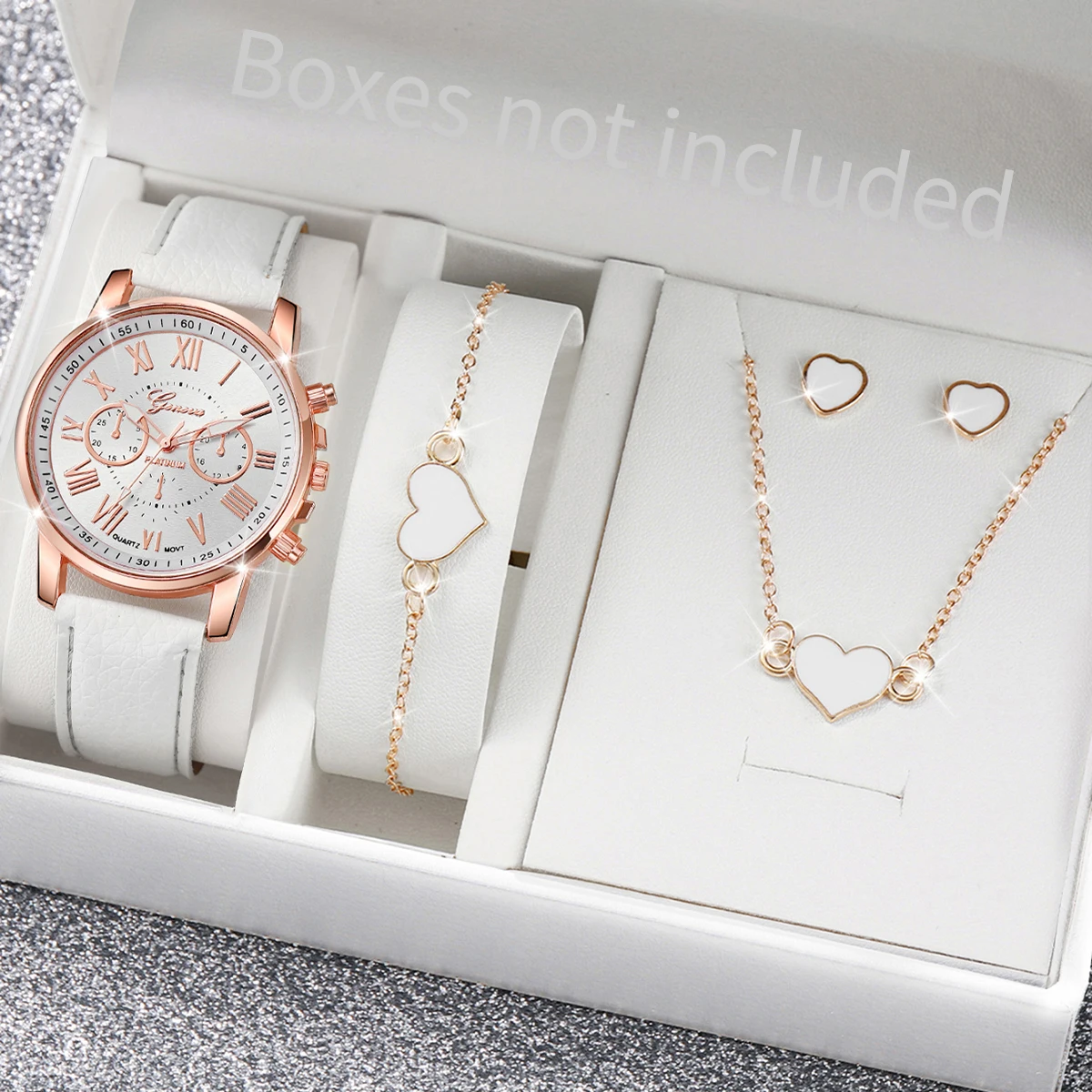 5/6PCS Fashion Women's Quartz Watch Leather Band Analog Wrist Watches Heart Rhinestone Jewelry Set(Without Box) 5/6PCS Fashion Women's Quartz Watch Leather Band Analog Wrist Watches Heart Rhinestone Jewelry Set(Without Box)