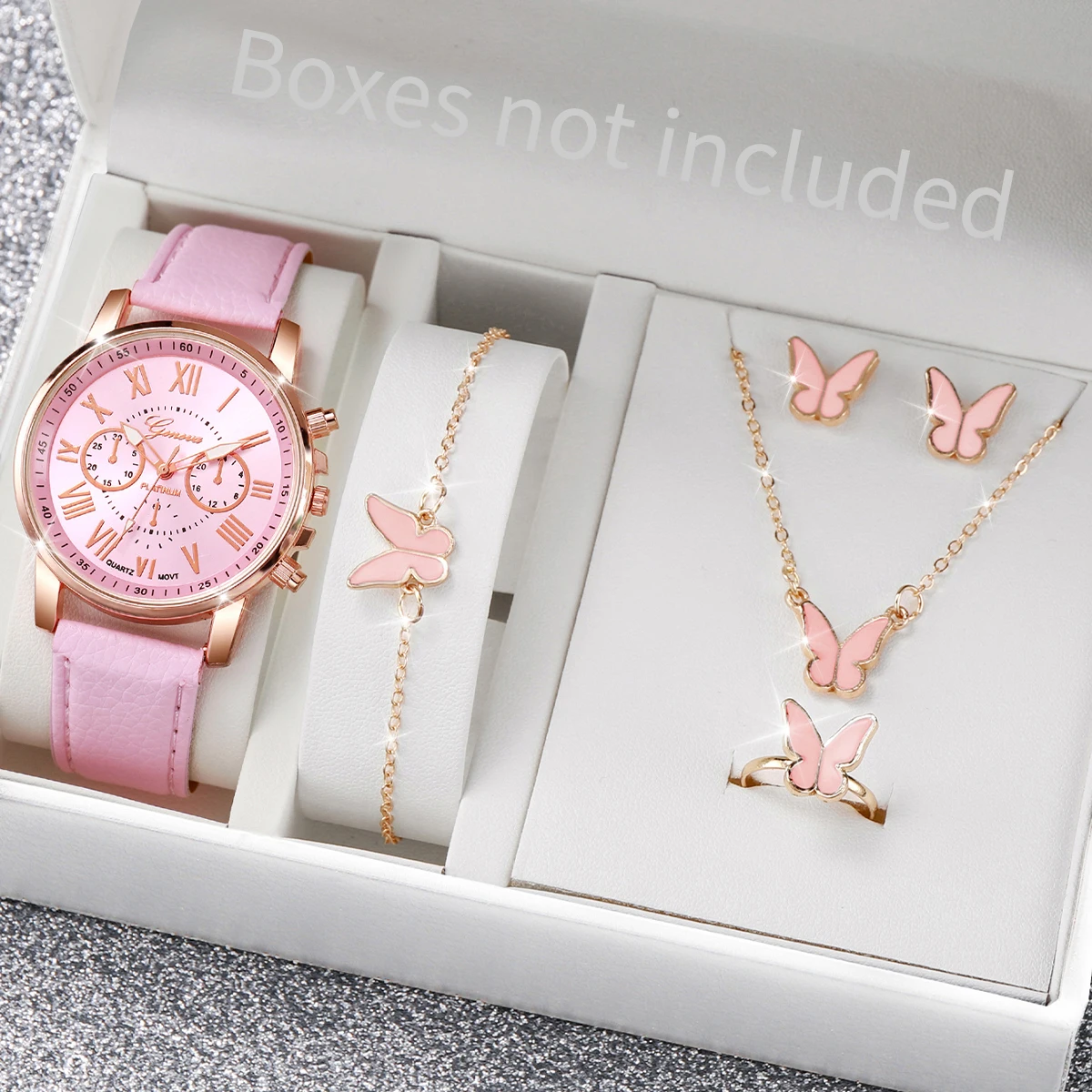 5/6PCS Fashion Women's Quartz Watch Leather Band Analog Wrist Watches Heart Rhinestone Jewelry Set(Without Box) 5/6PCS Fashion Women's Quartz Watch Leather Band Analog Wrist Watches Heart Rhinestone Jewelry Set(Without Box)