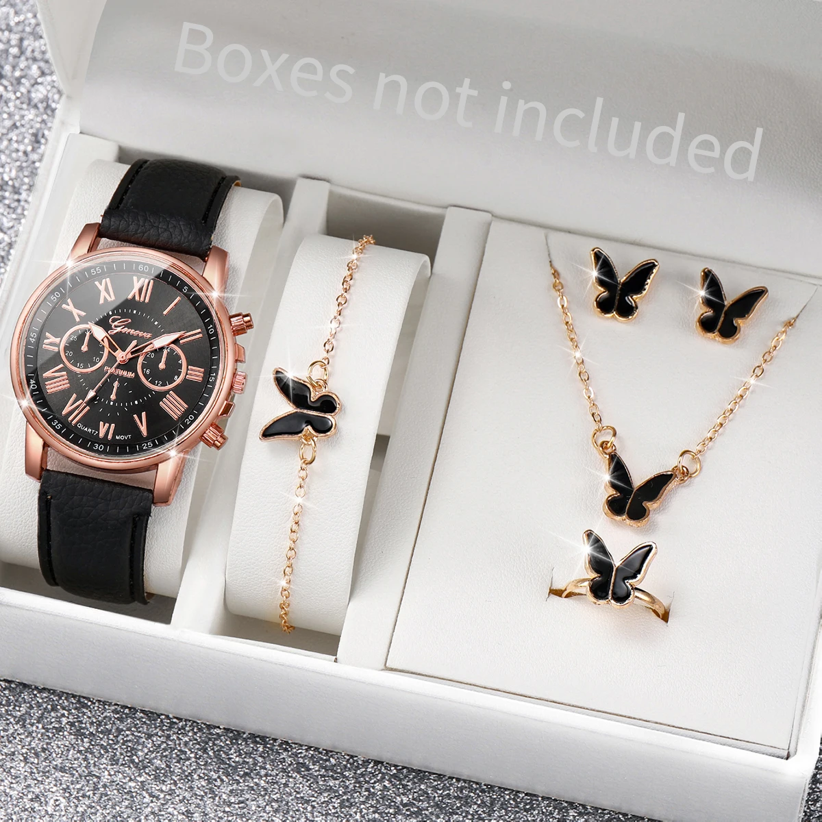 5/6PCS Fashion Women's Quartz Watch Leather Band Analog Wrist Watches Heart Rhinestone Jewelry Set(Without Box) 5/6PCS Fashion Women's Quartz Watch Leather Band Analog Wrist Watches Heart Rhinestone Jewelry Set(Without Box)