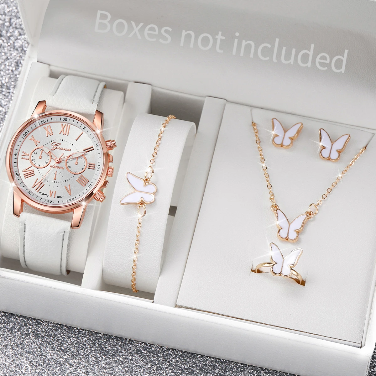 5/6PCS Fashion Women's Quartz Watch Leather Band Analog Wrist Watches Heart Rhinestone Jewelry Set(Without Box) 5/6PCS Fashion Women's Quartz Watch Leather Band Analog Wrist Watches Heart Rhinestone Jewelry Set(Without Box)