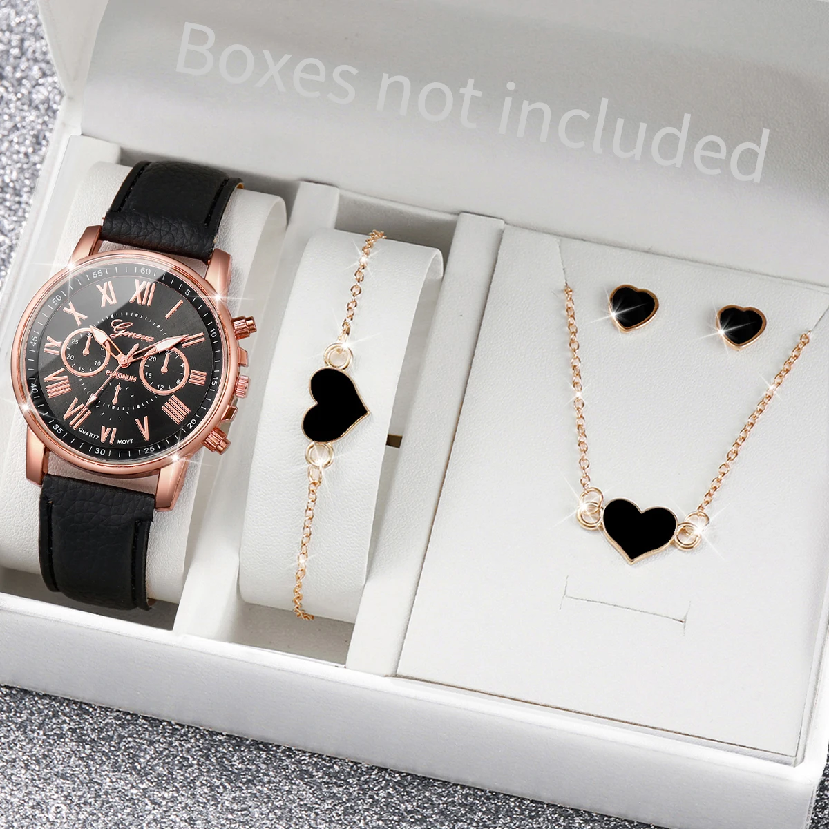 5/6PCS Fashion Women's Quartz Watch Leather Band Analog Wrist Watches Heart Rhinestone Jewelry Set(Without Box) 5/6PCS Fashion Women's Quartz Watch Leather Band Analog Wrist Watches Heart Rhinestone Jewelry Set(Without Box)