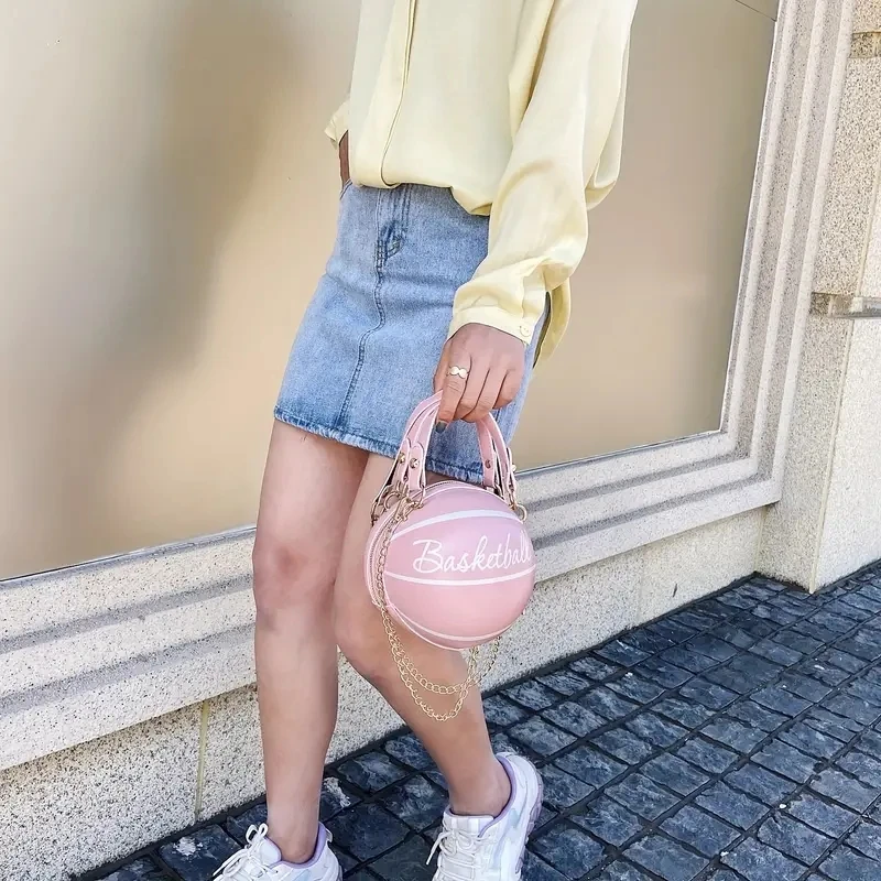 Women Shoulder Bag PU Leather Chain Basketball Bag New Letter Print Teenagers Handbag Fashion Crossbody Bags Female Women Shoulder Bag PU Leather Chain Basketball Bag New Letter Print Teenagers Handbag Fashion Crossbody Bags Female