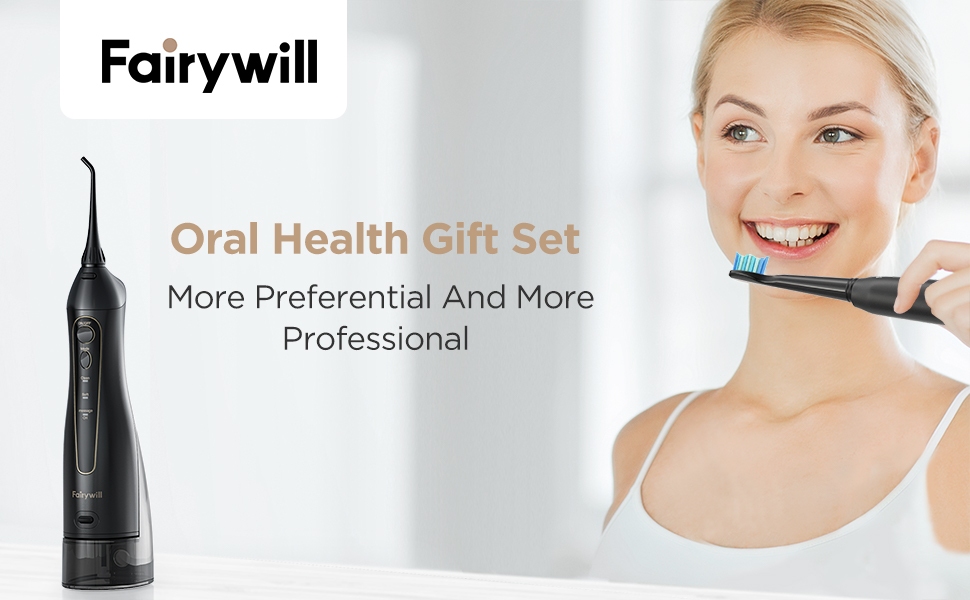 Fairywill Water Dental Flosser Teeth Portable Cordless USB Oral Irrigator Cleaner IPX7 Waterproof Electric Toothbrush Set Home