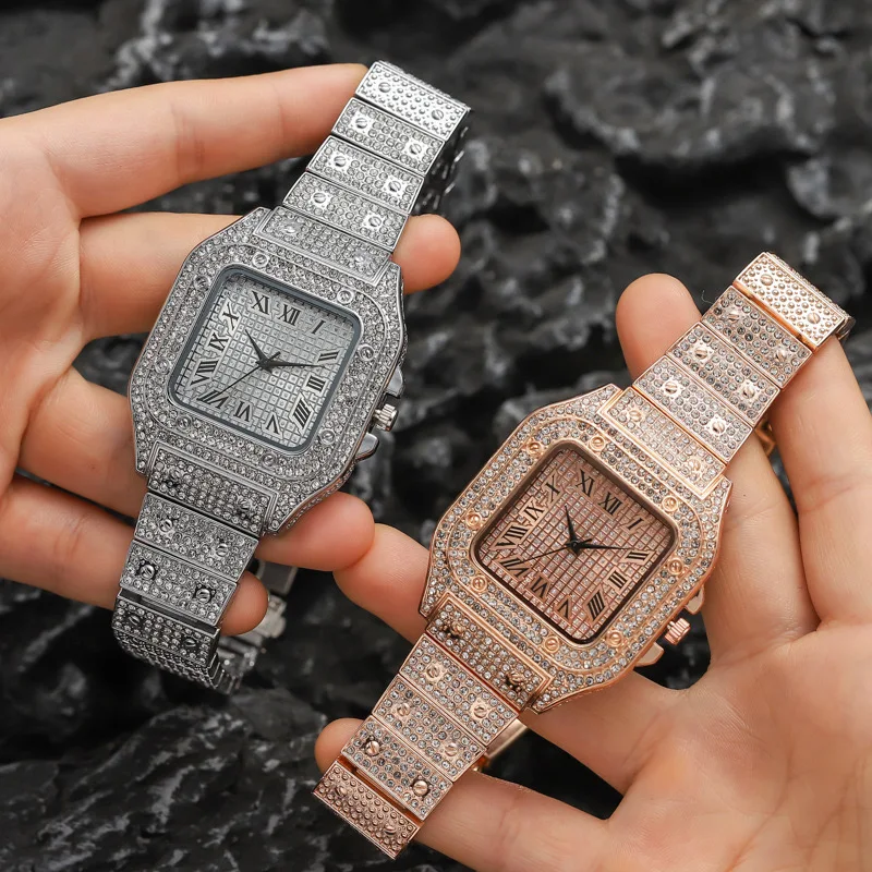 Luxury Classic Business Men's Steel Strap Square Roman Scale Rhinestone Quartz Watch Fashion Male Wristwatch Relogio Masculino